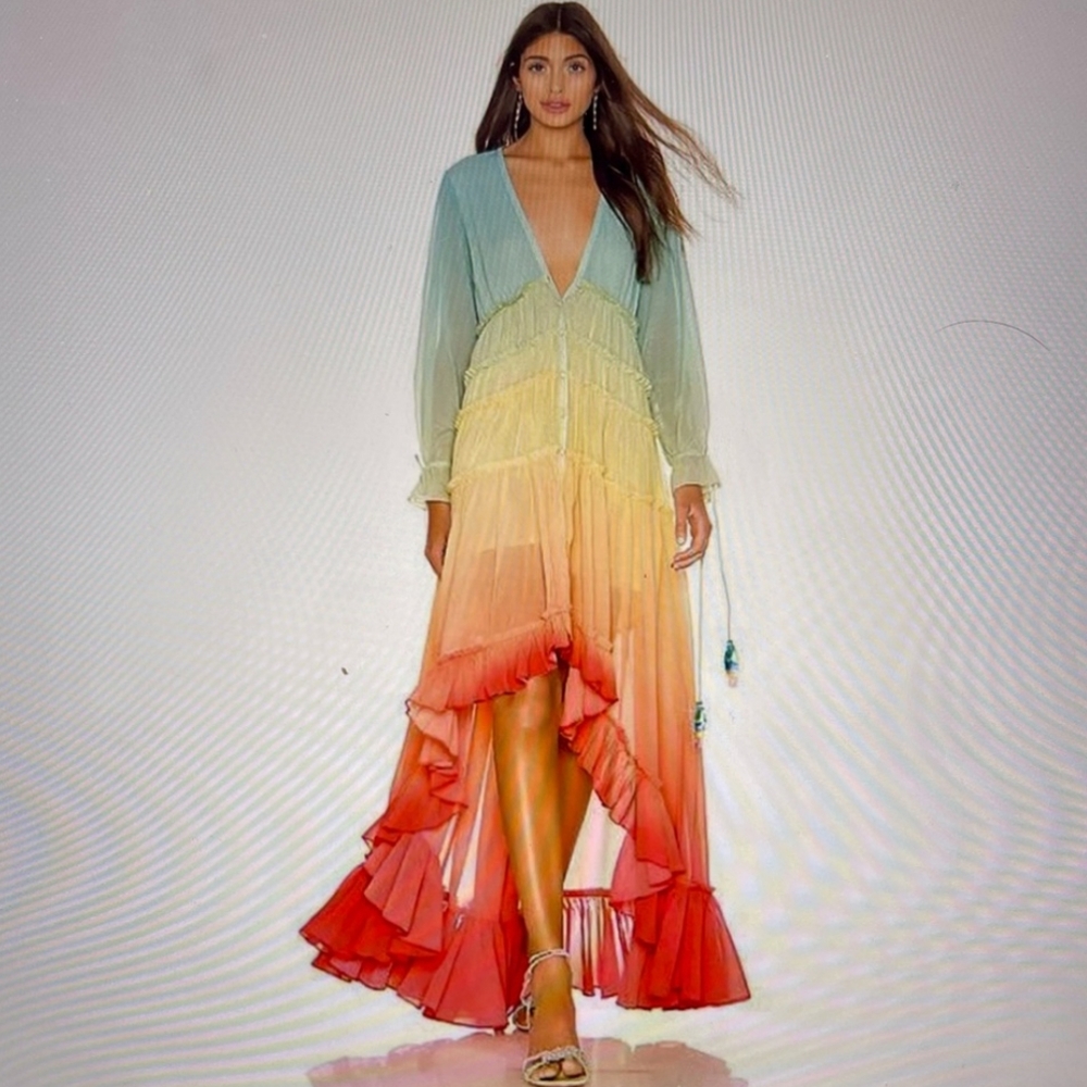 Boho Rainbow High Low Maxi Dress